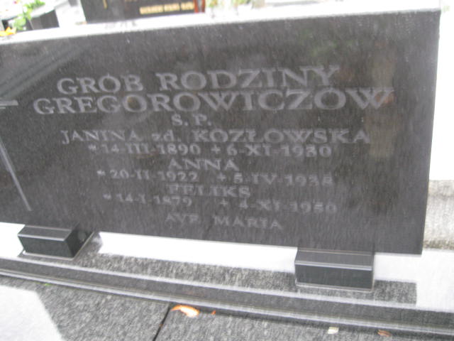 Anna Gregorowicz 1922 Sieradz Paraf - Grobonet - Wyszukiwarka osób pochowanych